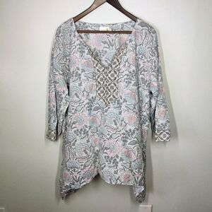 Exclusively For Signals Asymmetric Top Womens Plus 2X Floral Tapestry Bohemian